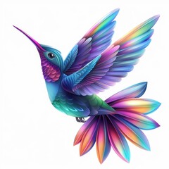Obraz premium Vibrant illustration of a colorful hummingbird in mid-flight showcasing intricate and vivid details of its feathers.