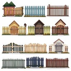 Fototapeta premium Set of house fences, white background
