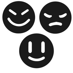 Black and white vector silhouette of emoji on white background