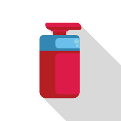 Red and blue plastic bottle dispenser for cosmetics products, creating a clean and modern look