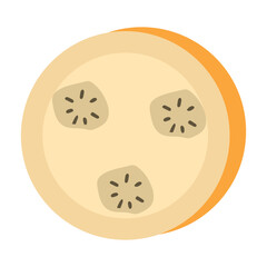 Fototapeta premium Banana slices illustration of various sizes and angles. Chopped banana pieces with peel and without peel, design icon vector illustration.