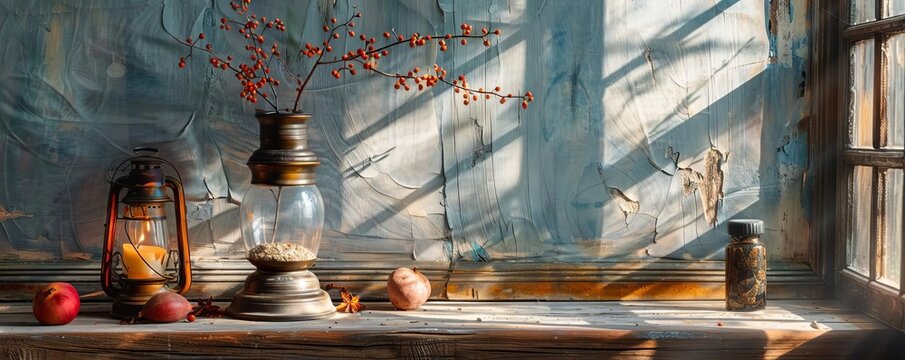 Contrasting elements in a still life with light and dark objects, dramatic and striking