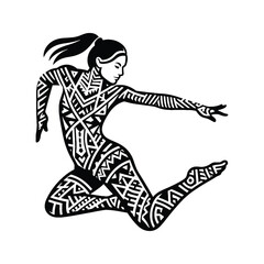Fototapeta premium Parkour female player in ethnic polynesia pattern illustration, emblem shield badge