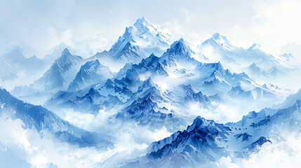 Fototapeta premium Majestic Melting Glacier in Watercolor Style - Awe-Inspiring Blue Crevasses and Dramatic Composition Evoking Nature's Beauty and Fragility