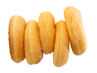 Top view of sugar glazed cinnamon donuts in stack isolated with clipping path in png file format