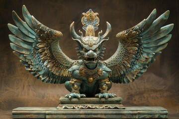 Ancient Winged Guardian Statue with Intricate Details