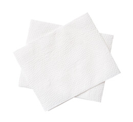 Top view of two folded white tissue paper or napkin paper in stack isolated on white background with clipping path