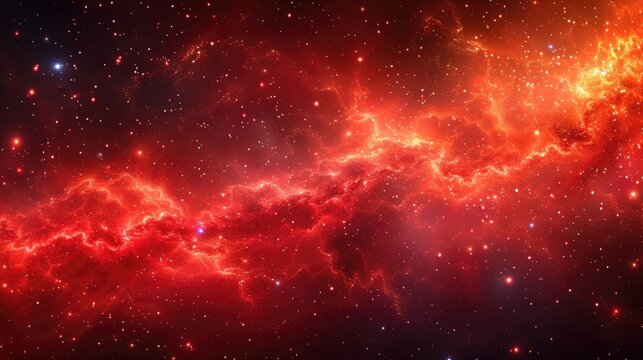 A red galaxy with many stars and a red cloud
