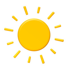 Cute illustration of Sun 3d render. Bright Summer Sun isolated on white. Cute cartoon 3d sun