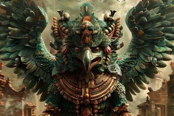 Fototapeta premium Ancient Guardian: A Stone Eagle Statue in a Mystical Setting