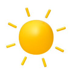 Cute illustration of Sun 3d render. Bright Summer Sun isolated on white. Cute cartoon 3d sun