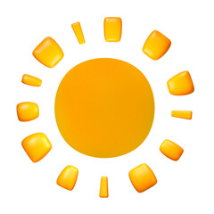 Cute illustration of Sun 3d render. Bright Summer Sun isolated. Cute cartoon 3d sun