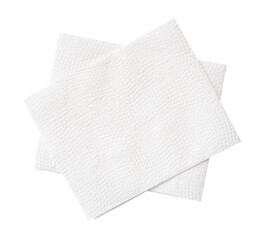 Top view of two folded white tissue paper or napkin paper in stack isolated with clipping path in png file format
