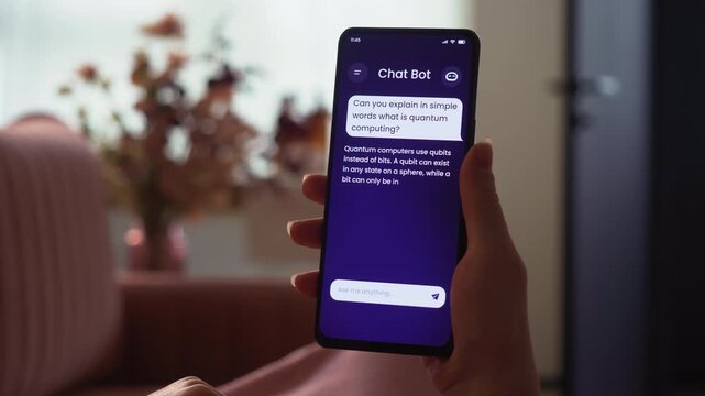 Asking an AI chatbot a question and getting the answer. Searching for business-related inform ation using artificial intelligence, entering a prompt.