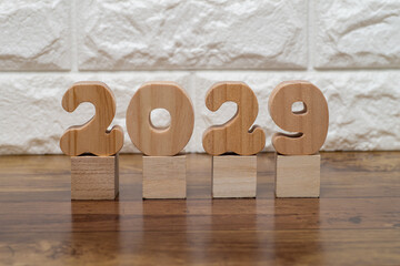 木製ブロックで2029年のイメージ