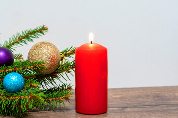 spruce branches, candle,christmas background