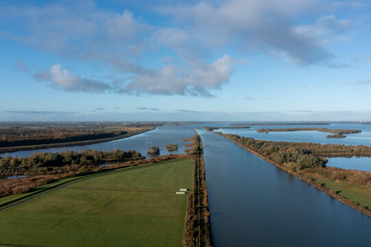 IJssel Kampen Dronten IJsselmeer Uiterwaarden Vergezicht Drone. High quality photo