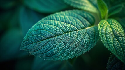 Deep green leaf with detailed vein structure and a vibrant green color filling the frame