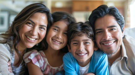Hugs and love, parents and children in cheerful portrait with relationship, care, and fun at home. Family, smile, connecting, and quality time with hugs.