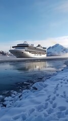 Cruise Ship Docked in a Snowy Landscape