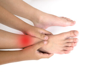 Leg pain due to plantar fasciitis and staying awake for long periods of time. Health and Medicine Concept