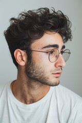 Obraz premium Glasses, business, man thinking, concentration, confidence, startup success, ideas. Male consultant, employee, or CEO with glasses, vision care, or promotion potential