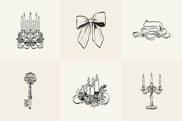 Hand draw la dolce vita vintage doodles collection. Illustrations for invitations, menus and parties. La dolce vita italian style. summer holidays in the village of Provence.