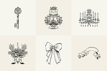 Hand draw la dolce vita vintage doodles collection. Illustrations for invitations, menus and parties. La dolce vita italian style. summer holidays in the village of Provence.