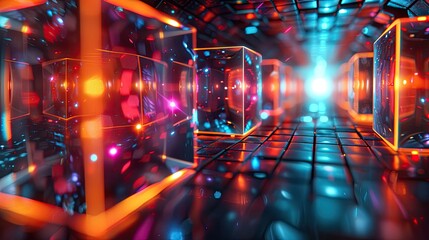 The cubes are arranged in a way that creates a sense of depth and movement