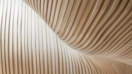 Abstract background wallpaper. Curved textured surface of an organic, light brown wood grain with vertical lines, creating a pattern that is both modern and elegant.
