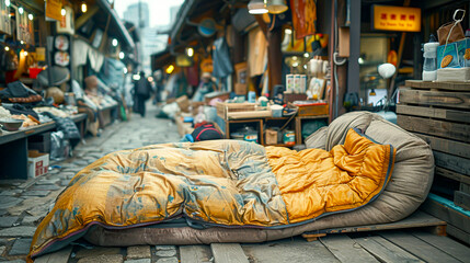 Contrasts of Wealth and Need: Abandoned Sleeping Bag by Vibrant Market