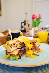 Club sandwich with egg and cheese