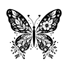 Bohemian Celestial butterfly tattoos, Silhouette Mystical occult symbols moth illustration.