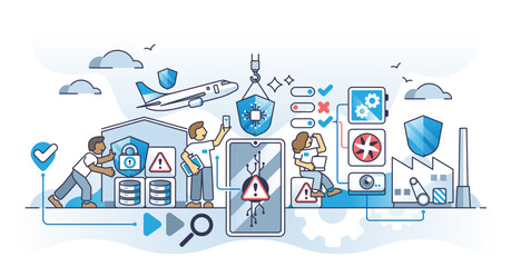 Risk mitigation or data safety management with secured system outline concept, transparent background. Smart information protection with danger control.