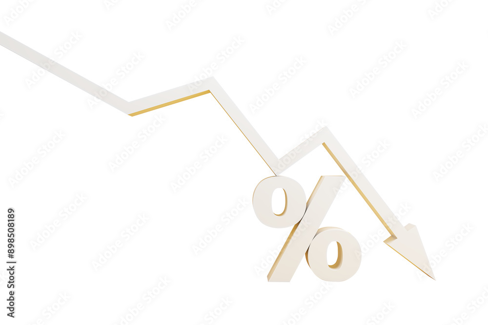 Poster white percentage symbol with a downward-pointing arrow indicating a decline, set against a white bac