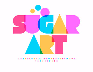 Vector funny poster Sugar Art. Children cute Font. Bright Colorful Alphabet Letters and Numbers set.