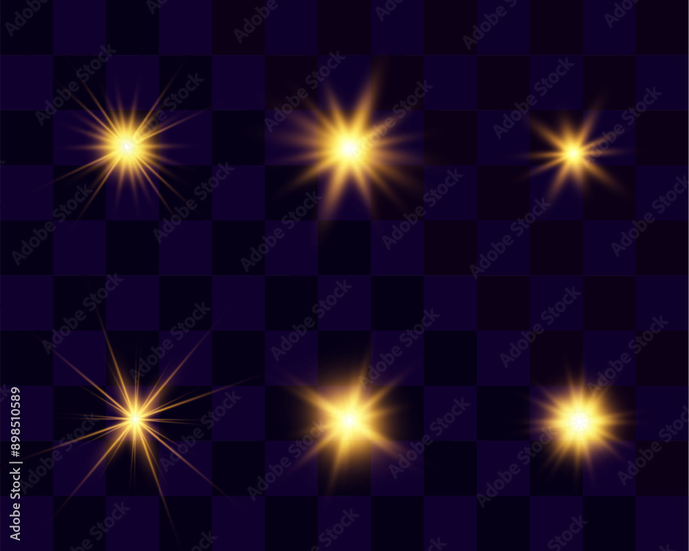 Poster set of bright beautiful stars.flash of light on the background.vector graphics.