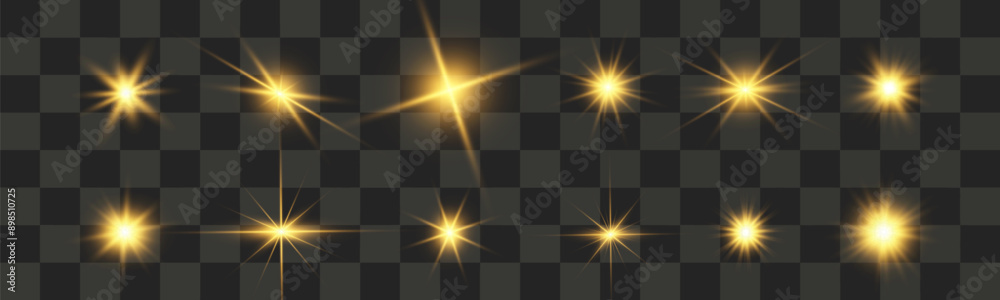 Poster set of bright beautiful stars.flash of light on the background.vector graphics.