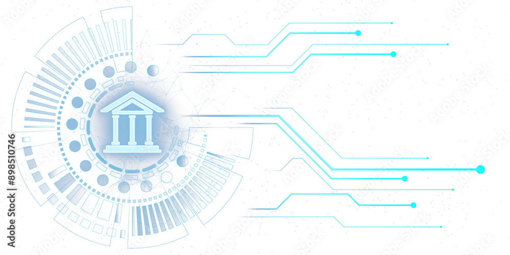 Leinwandbilder Digital banking icon with an abstract circuit design on a white background. Concept of online banking services and technology. 3D Rendering