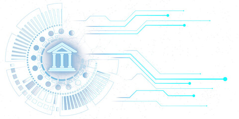 Obraz premium Digital banking icon with an abstract circuit design on a white background. Concept of online banking services and technology. 3D Rendering
