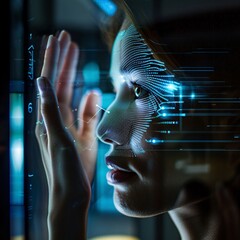 A close up of a hand interacting with a hologram