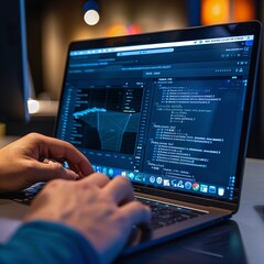 a person developing a software on a laptop with codes 