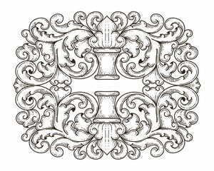 Isolated ornamental design. Ornamental elements for your designs. Black and white colors. Floral carving decoration for postcards, invitations, social media or wedding.