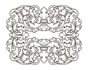 Isolated ornamental design. Ornamental elements for your designs. Black and white colors. Floral carving decoration for postcards, invitations, social media or wedding.