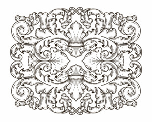 Isolated ornamental design. Ornamental elements for your designs. Black and white colors. Floral carving decoration for postcards, invitations, social media or wedding.