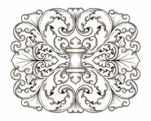 Isolated ornamental design. Ornamental elements for your designs. Black and white colors. Floral carving decoration for postcards, invitations, social media or wedding.