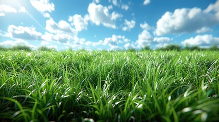 Obraz premium A field of grass with a clear blue sky in the background