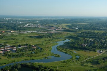 Obraz premium Contrast Between Industrial Pollution and Recreational Serenity in Mixed Land Use Areas