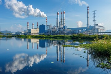 Obraz premium Pollution from Industrial Activities Near Water Bodies | Environmental Contamination Concept