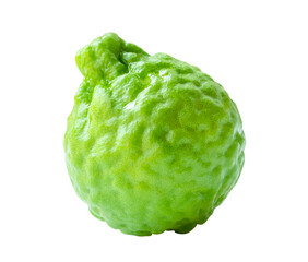 Side view of single fresh green bergamot fruit isolated with clipping path in png file format